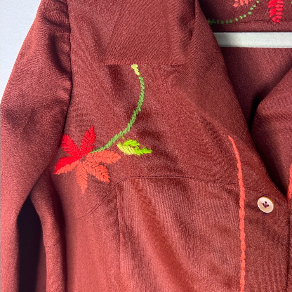 70s Embroidered Polyester Button Down Costume Hip… - image 6